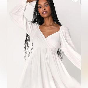 Forever Frolicking White Embroidered Long Sleeve Mini Dress